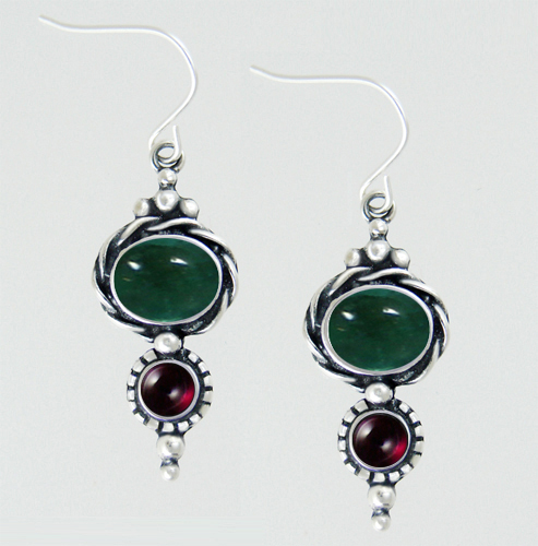 Sterling Silver Drop Dangle Earrings With Fluorite And Garnet